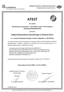 atest do szkolenia spawaczy